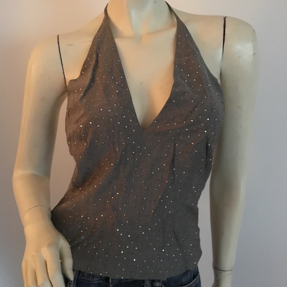Anne Klein petite gray crystal embellished halter top